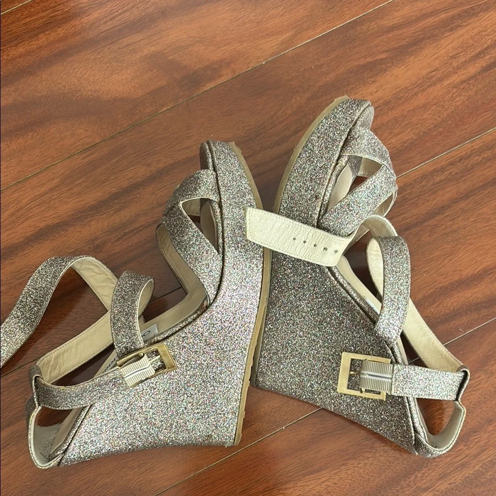 Jimmy Choo Size 40 Glitter Wedge Sandals